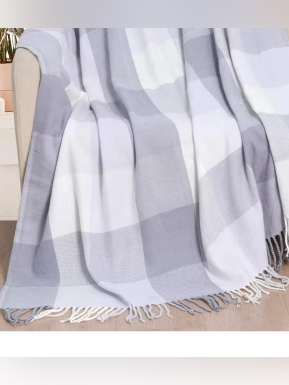 David’s Home Soft Gray & White Check Throw Blanket - Home Bedding